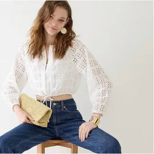 J Crew Eyelet Long Sleeve Linen Crop Top Size XS